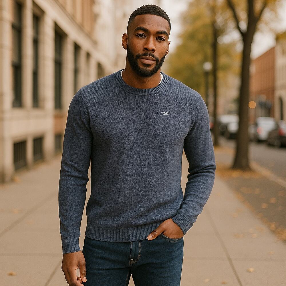 Hollister Mens Sweater Sz S Blue‎ Fitted Cotton Blend Crewneck
